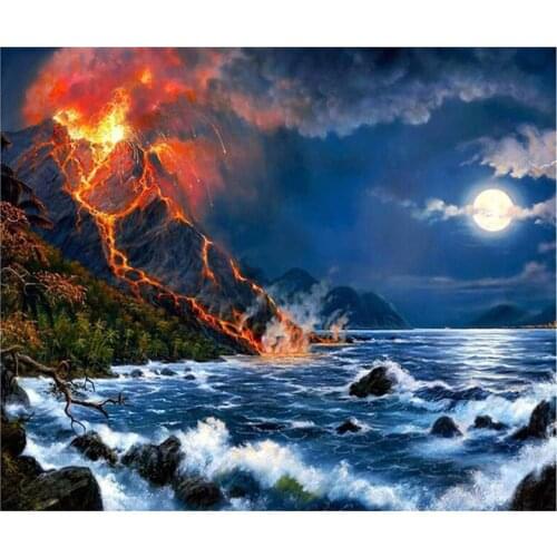 5D DIY Full Round/Square Diamond Painting Volcano Eruption 3D Embroidery Cross Stitch Rhinestone Mosaic Home Decor Gift YC1083