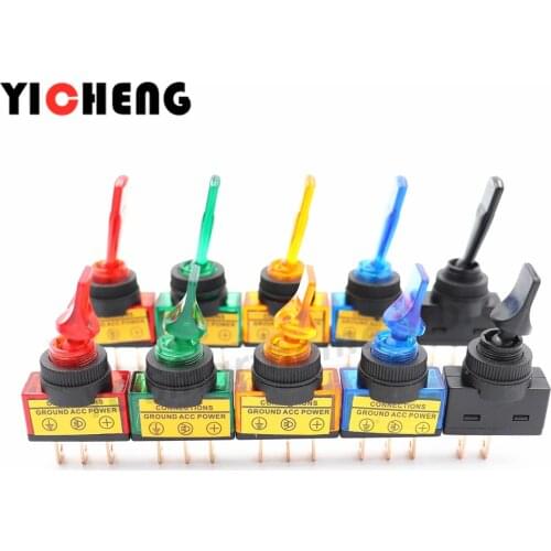 1Pcs Car toggle switch 12V illuminated car rocker switch 20A Rocker switch red blue green yellow black With light