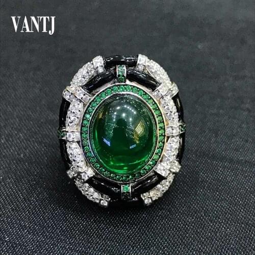Big Rings Sterling 925 Silver Created Gemstone Emerald for Women Wedding Anniversary Party Fine Jewelry Gift