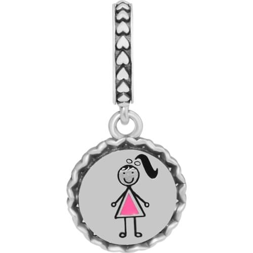 Beads FOR Jewelry Making DIY Sterling-Silver-Jewelry Girl Stick Figure Dangle Charm 925 Berloque Perles Charm