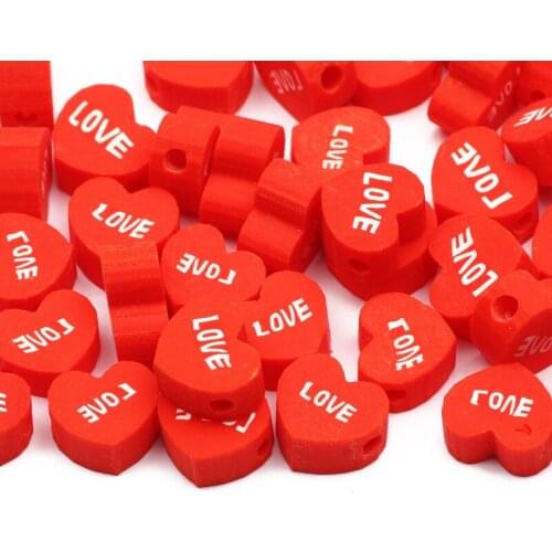 50/100pcs/lot Red Heart-Shaped Clay Beads 10mm Love Pattern Polymer Spacer Beads For Jewelry Making DIY Necklace Bracelet
