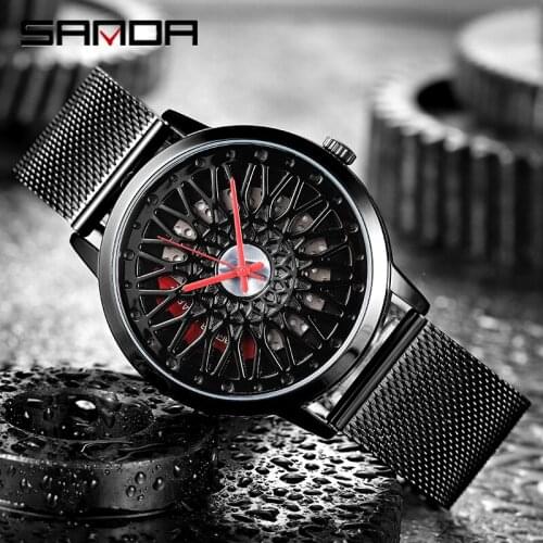 SANDA 2021 New Quartz Watch Mens Creative Hollow Roulette Mesh Steel Belt Waterproof Sports Cool Male Watch Relogio P1060
