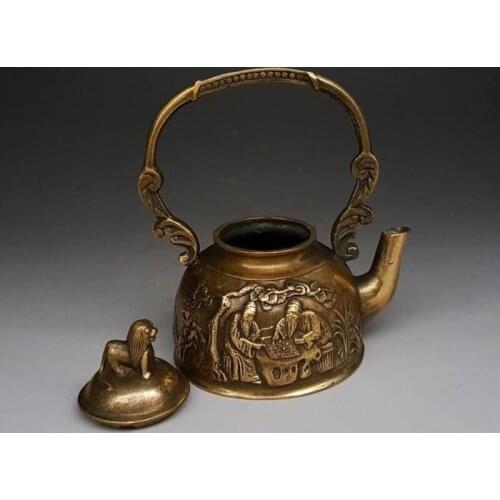 Pure Copper Pot Fu Lu Shou Kettle Decoration Jug Teapot Decoration Chinese Ancient Craft Gift Art Collection Bronze Pot