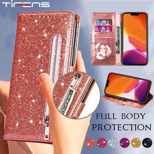 Fashion Glitter Leather Wallet Card Slots Flip Case For iPhone 12 Mini 11 Pro XR X XS Max 5 5s 6 6s 7 8 Plus SE 2020 Phone Cover