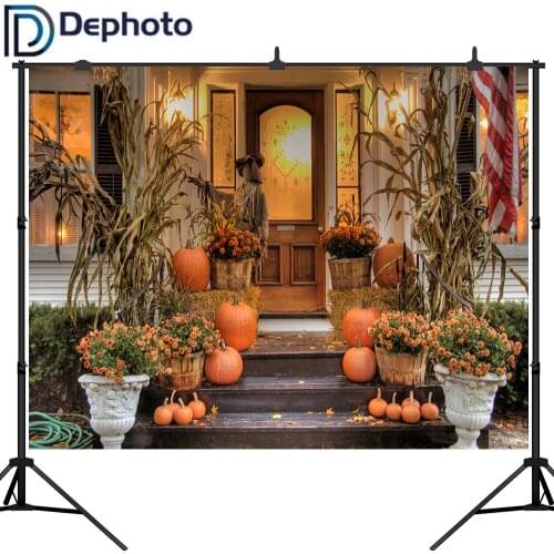 Dephoto Background for Photo Studio Halloween Pumpkin Decoration Door Flower Scarecrow Photography Backdrop photobooth photocall