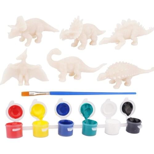 Kids Dinosaur Painting Kit with 6 Dinos Paint Your Own Dinosaur Arts and Crafts Paint Brushes Educational DIY Toy Playset