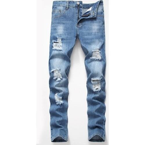 High Street Fashion Men Jeans Blue Color Loose Ripped Jeans Men Broken Pants Designer Patchwork Hip Hop Jeans