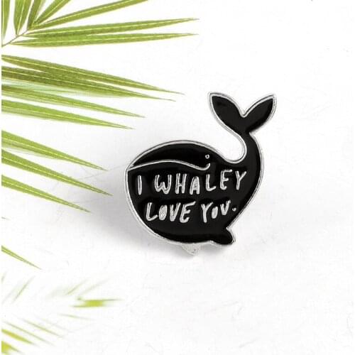 Cartoon Black Whale Enamel Pins Custom I LOVE YOU Brooch Backpack Button Badge Fashion Animal Jewelry for Lover Wife Friends