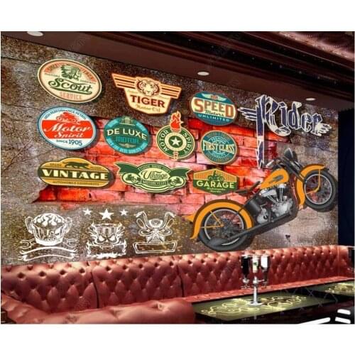 Wallpaper photo 3 d custom mural American trend retro motorcycle license plates in the living room Wallpaper for walls in rolls