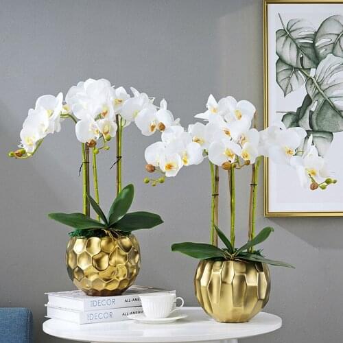 Simulation Flower Phalaenopsis Suit Bonsai Nordic Home Decoration Potted Ornaments Phalaenopsis With Silk Flowers Plants
