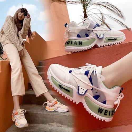 2021 New Chunky Platform Sports Vulcanized Shoes Lightweight Non-Slip Shoes Shock Absorption All-Match Sneakers Large Size 42