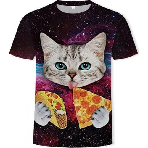 Summer fashion new 3D printing animal mouth greedy cat personality design mens T-shirt casual breathable trend top