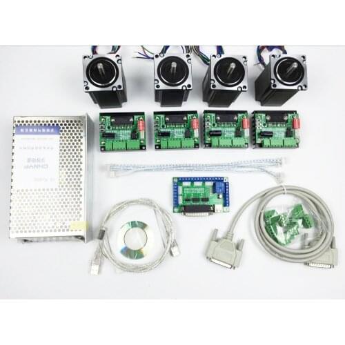CNC Router Kit 4 Axis, 4pcs TB6560 stepper motor driver +one interface board + 4pcs Nema23 270 Oz-in motor + one power supply