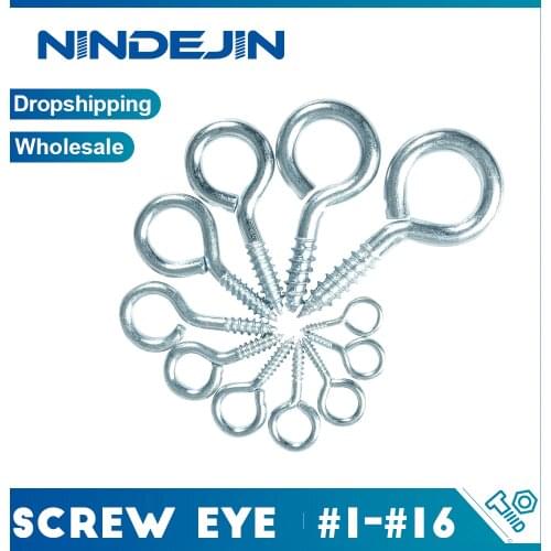 NINDEJIN 10/20/50pcs 1#-16# Screw Eye Pins Screw Eyelet Connector Zinc Plated Hook Ring DIY Making Jewelry screw eye for hammock