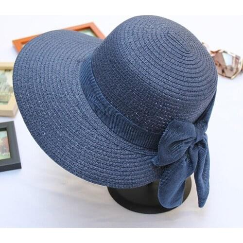 New Summer Sun Hats Women Fashion Girl Straw Hat Ribbon Bow Beach Hat Casual Straw Dome Panama Hat Bone Feminino