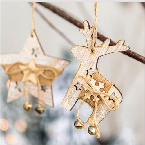 Christmas Tree New Year Gift Natural Wood Elk Shoe Deer Ornaments Pendants Hanging Crafts Xmas Decor Home Decore Car Decoration