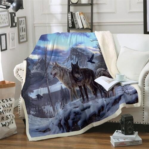 3D Blanket Snow Wolf Plush Throw Sofa Noble Bedspread Bed Blankets