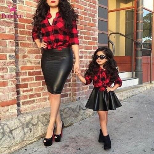 Pudcoco 2Pcs/Set Fall Winter Baby Girls Clothes Kids Plaid Tops PU Leather Dress Girl Bebes rincess Outfits Clothing Set