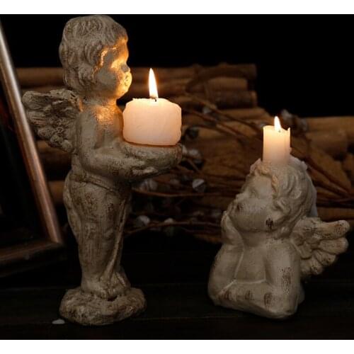 Nordic Resin Cupid Angel Figurines Candle Holders Vintage Decorative Sculptures Candlestick Garden Courtyard Home Wedding Decor