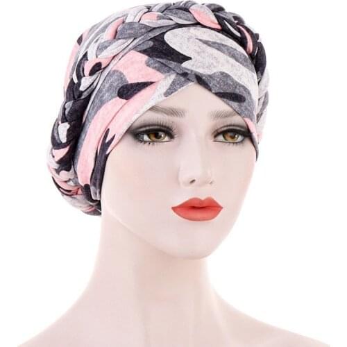 Turban Hijab Muslim Hijab Caps Twisted Camouflage Floral Women Sleep Hat Turban Head Wrap Headwear Turbantes Caps Headpiece 2020