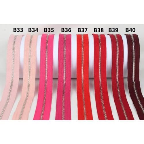 High grade 5# silver metal zipper single open-end babypink pink peach red hotpink high risk red claret metal zipper roll