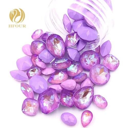 High quality A+ Violet Mocha Fluor pointback nail art glass crystal glue on rhinestones Mixed shape Mixed size DIY Accessories