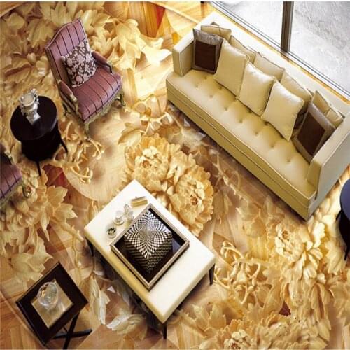 Wellyu Wooden Peony Wooden 3D stereoscopic flooring custom large fresco pvc waterproof thickening wearable floor stickers