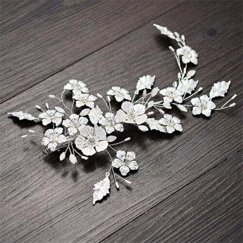 Silver Color Floral Hair Piece Bridal Clip Comb Opal Crystal Wedding Headpiece Hand wired Women Accessories