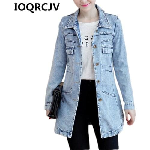 2019 Autumn Winter New Denim Jacket Women Slim Long Base Coat Womens Casual Jeans Jackets Coats Outerwear Plus Size S-5XL R449