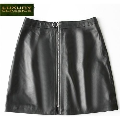 Size Plus Real Sheepskin Women Genuine Leather Skirt Spring Autumn Black Mini Skirt Korean Faldas Mujer Moda 2021 LWL1599