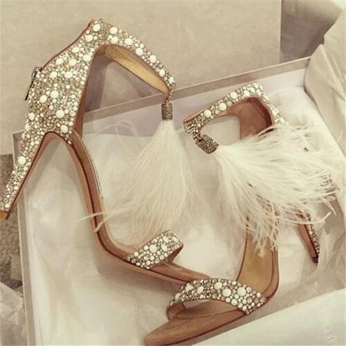 Viola Crystal Gladiator Sandals Women Tassle Embellished Women Shoes Feather Sandalias High Heels Pumps Wedding Zapatos Mujer
