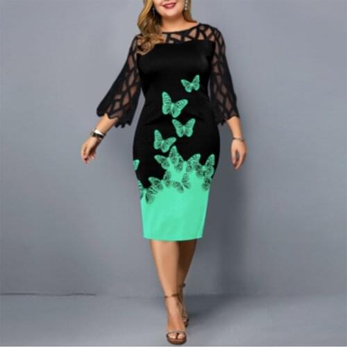 Plus Size Summer Dress For Women 2021 Elegant Floral Print Large Size Dresses Casual Mesh Outfits Birthday Party Dress 5XL 6XL
