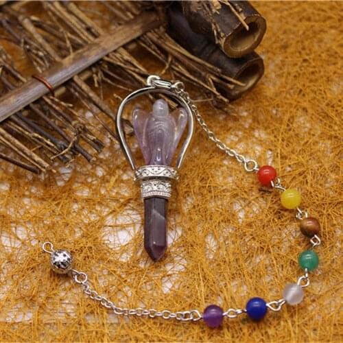 6pcs Natural Stone HexagonFluorite cherub chakra Necklace Pendants Meditation Quartz Treat Crystal Charm for Jewelry Making Free