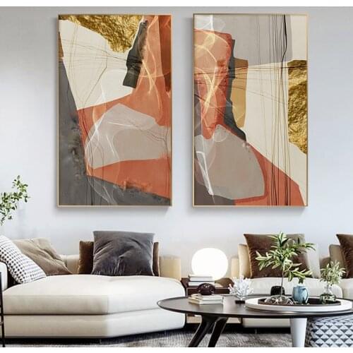 Abstract Color Blocks Wall Painting Gold Foil Canvas Posters and Prints Modern Luxury Picture for Living Room Bedroom Home Decor