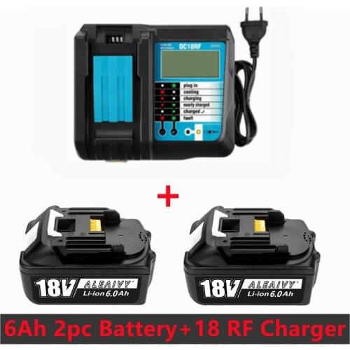 Rechargeable Battery BL1860B 18V 6000mAh Backup Battery For Makita 18VBL1860 BL1840 BL1850 Cordless Drill With DC18RF 3A Charger