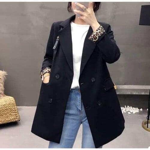 Blazer Women Fall/Winter Loose-Fitting Casual Suit Leopard Print Cuff Coat for Women Veste Femme