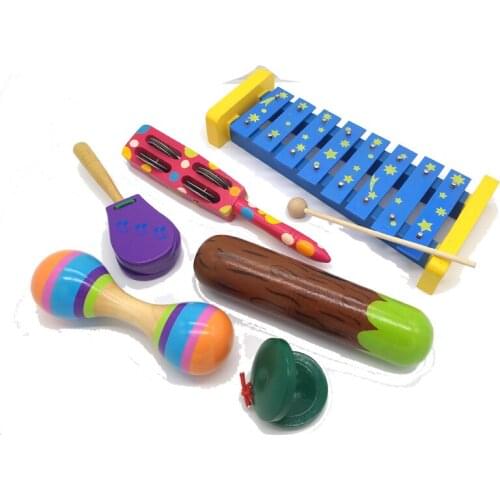 BIG SALE 6pc new musical instruments toy set wooden percussion instruments for baby preschool kids music rhythm educational