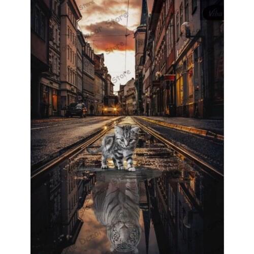 Baby Cat Drill Resin Ribbon Mosaic Animal 5D Diy Embroidery Diamond Painting Tiger 3D Cross Stitch Kit sticker room decorations