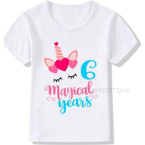 Kids Animal Cartoon Birthday Number 6 Print T-shirts Boy&Girl I Am 6 Funny Gift Tshirt Baby 6 Year Old T Shirt Children Tops