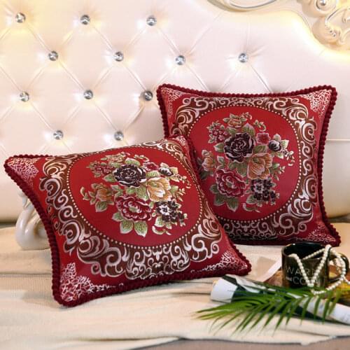 European Luxury Embroidered Cushion Pillow Sofa Living Room Car Decorative Cushion Lumbar Support Pillow Removable