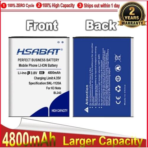 HSABAT 4800mAh BL243 Battery For Lenovo Lemon K3 Note Lenovo K50-T5 A7000 A5500 A5600 A7600
