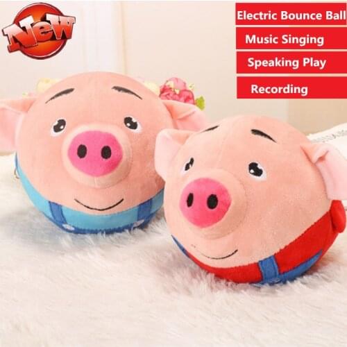 120 Songs Record Cartoon Pig Doll Bouncing Ball USB Electric Toy Music Sing Jumping Pig Cute Toys for Kid gift education Toy