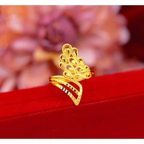 Delicate Jewelry Phoenix Tail Openable Ring Yellow Gold Filled Women Wedding-Statement Finger Rings