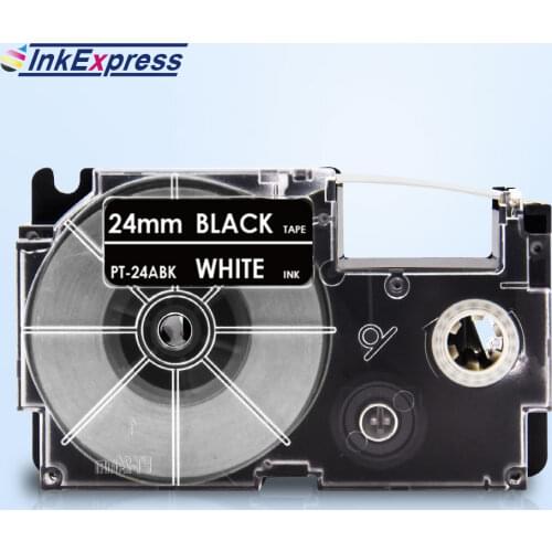 24mm Tape For Casio XR-24ABK XR 24ABK Label Printer Tape White on Black Label Tape Printer Ribbon For CASIO KL-E300 KL-H50