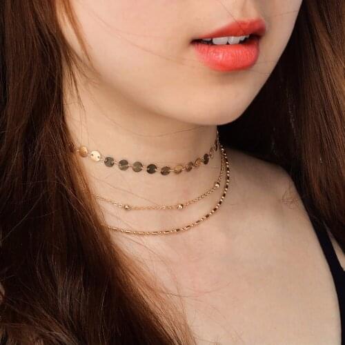 Multilayer Bead Coin Necklaces Pendants Floral Beads Tasseles Women Choker Necklace