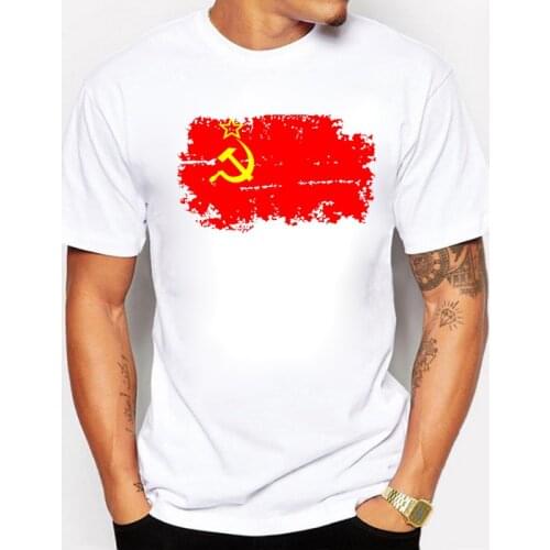 Fashion But Nostalgic Style Soviet Union Flag mens T-shirt 100% Cotton Short White Color T shirts for Men Clothes
