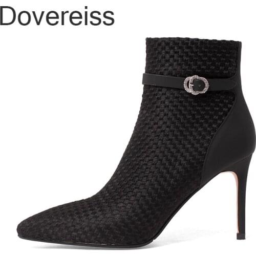 Dovereiss Fashion Womens Shoes Winter New Pointed Toe Elegant Sexy Buckle Zipper Concise Mature 34-39