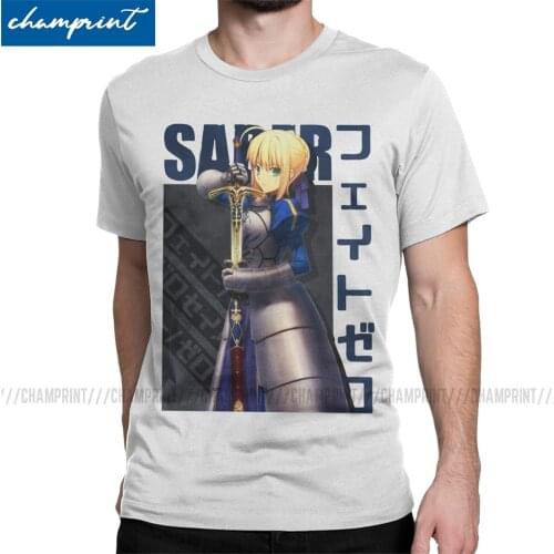 Mens Saber T Shirt Fate Stay Night Fgo Anime Cotton Clothes Funny Short Sleeve Round Collar Tee Shirt Graphic T-Shirt