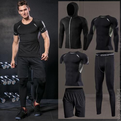 Mens Tight Sportswear Suits Running Sport Sets Jogging Compression Sweatshirt Training Pants Fitness Jacket Workout Shorts