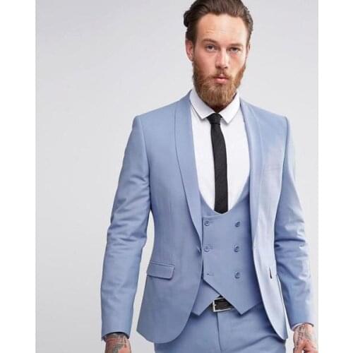 Latest Grey Mens Suits Dinner Party Prom Suit Groom Tuxedos Groomsmen Wedding Blazer Suits For Men 3 Pcs (Jacket+Pant+Vest)
